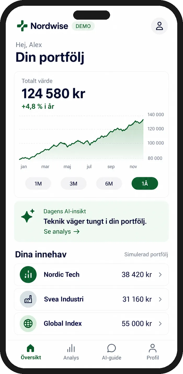 Portföljöversikten i appen Nordwise